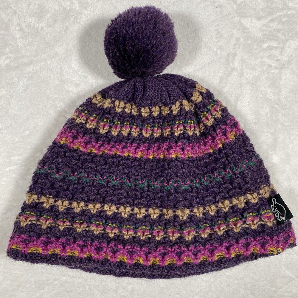 Turtle Fur Knit Beanie Wool Cap Hat Pom Purple Fair Isle Winter Colorful Camping